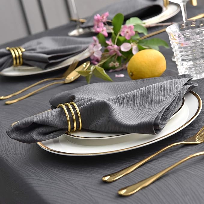 maxmill Jacquard Cloth Napkins 20 x 20 Inch Swirl Pattern 4 Packs Charcoal Solid Washable Polyester Comfortable for Family Dinners Weddings Parties and Banquets
