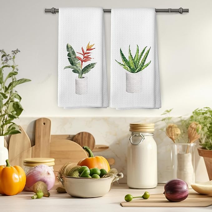 Tropical Floral Botanical Bathroom Hand Towels, Botanical Decor Hand Towel for Bathroom Decor, Plant Lover Gifts Decorative Towels for Washroom Toilet 16x24 Inch Set of 2