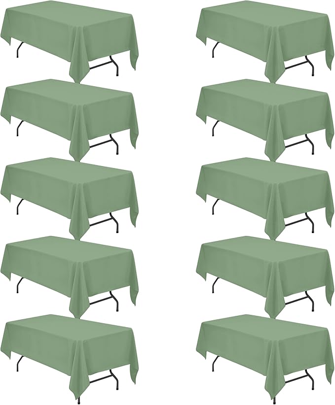 BRILLMAX 10 Pack Sage Green Tablecloths for 6 Foot Rectangle Tables 60 x 102 Inch - 6ft Rectangular Bulk Linen Polyester Fabric Washable Cloth Cover for Wedding Reception Banquet Birthday Party