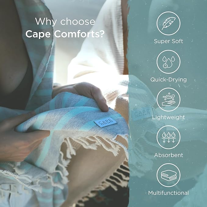 Large Turkish Beach Towel, Striped Light Grey & Mint - 37'' x 67'' - Super Soft & Lightweight - Quick Dry Sand Free Travel Towels for Beach or Bath - Gifts