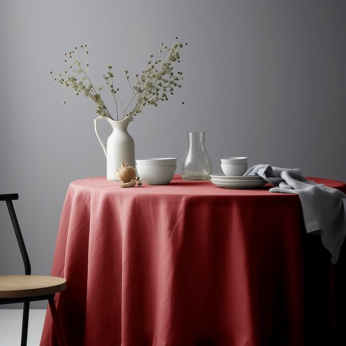EVERLY 100% Pure Linen Round Tablecloths 80Inch Round Machine Washable Tablecloth for Thanksgiving,Decorative Halloween,Buffet Parties,Picnic,Events,Weddings and Restaurants-Christmas Red