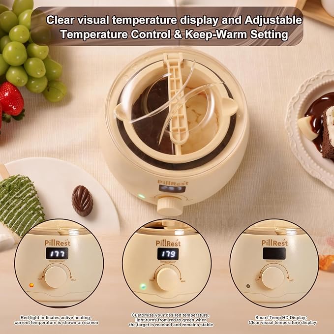 Chocolate Melting Pot, Electric Candy Melter with 2 Non-Stick Silicone Bowls, Digital Display for Real-Time Temperature Control, Fondue Warmer Set for Dipping Chocolate, Cheese, Candy & Cake Pop