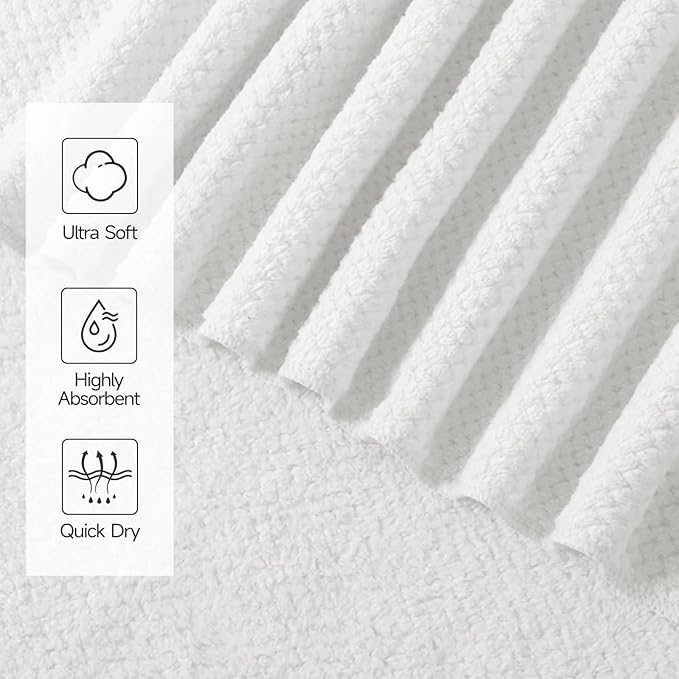 REDKISS 4 Pack Premium Bath Towels, Plush Coral Fleece Towels for Bathroom, Extra Large Bath Towels Set of 4 (35 x 70 in), Super Soft Highly Absorbent Shower Towels for Spa, Gym, Travel, White