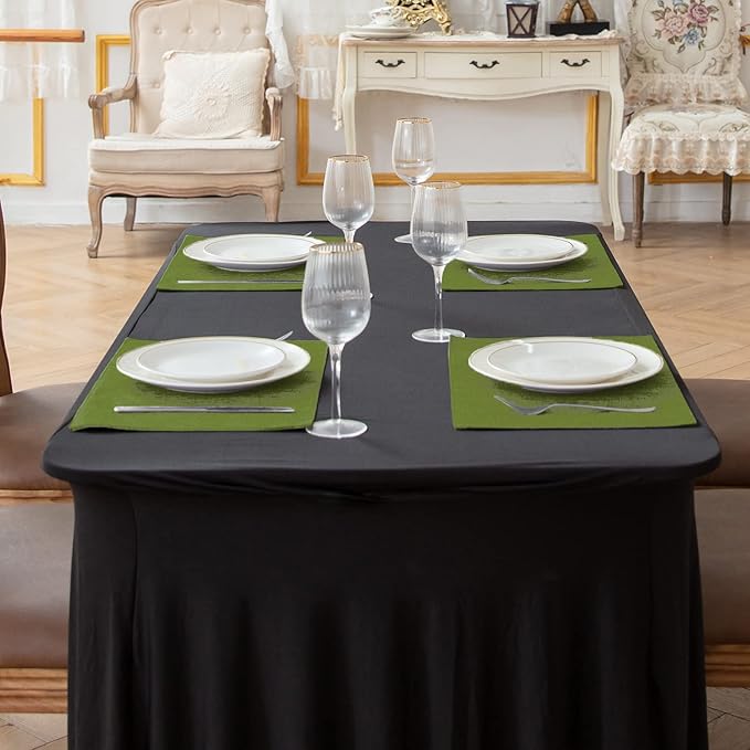 Cloth Placemats Set of 8, Linen Type Fabric Placemats Machine Washable Heat Resistant Placemats Wrinkle Free Thick Polyester Kitchen Place Mats for Dining Table (Green)