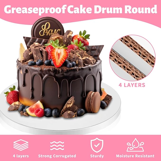 12-Pack Cake Drums 12 inch Round, White Food Graded Greaseproof Cake Rounds 12 inch Cakes Boards Cardboard Circles for Wedding Birthday Parties Pizza. (12inch(12pack))