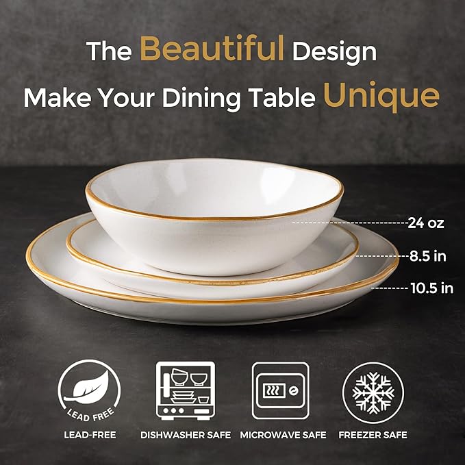 AmorArc Ceramic Dinnerware Sets,Handmade Reactive Glaze Stoneware Plates and Bowls Set,Highly Chip and Crack Resistant Dishware | Dishwasher & Microwave Safe Dishes Set,Service for 4(12Pcs)