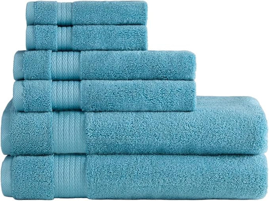 Ozdilek 6-Piece Bath Towel Set, 2 Bath, 2 Hand, 2 Wash, 100% Cotton Turkish Towels, 2 Bath Towels (30x60/550 GSM), 2 Hand Towels (16x30/575 GSM), 2 Washcloths (13x13/600 GSM) (Milky Blue)