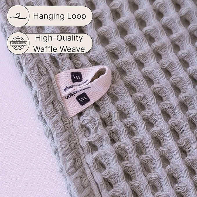 2-Piece Waffle Towels Set for Bathroom Gray - Soft 100% Turkish Cotton Quick-Dry Lint-Free Waffle Weave Thin Bath and Hand Towels (Gray, Set of 2 Mix Towels)