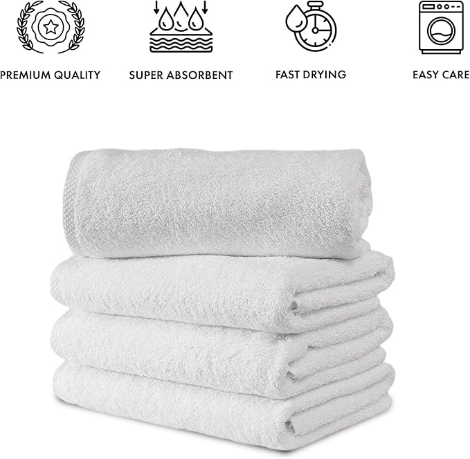Classic Turkish Towels CTT - Premium 4 Piece Bath Towel Set, Made with 100% Turkish Cotton, Quick Drying, Highly Absorbent & Comfy Towels for Spa & Hotel | 24"x48" (White)