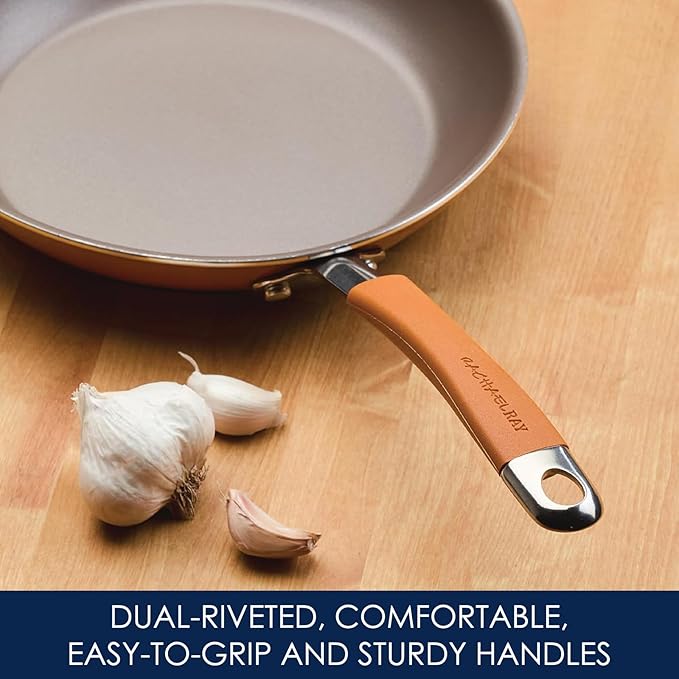 Rachael Ray Cucina Nonstick Cookware Pots and Pans Set, 12 Piece, Pumpkin Orange