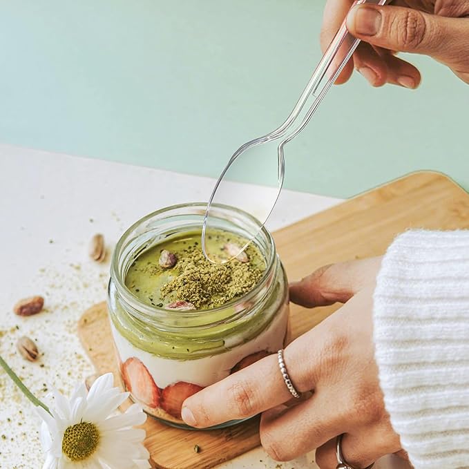 [400 Count] Clear Plastic Spoons Heavy Duty Disposable Spoon Reusable Bulk Plastic Utensils Sturdy Cutlery Set Durable Plasticware Silverware for Party,Every Day Use,Picnic,Camping,Wedding,Barbecues