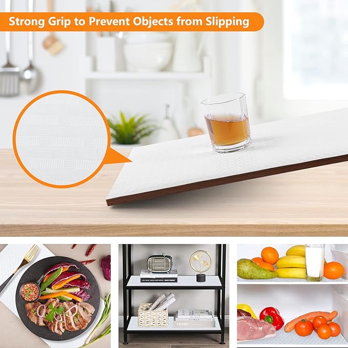 White Shelf Liner Kitchen Cabinet Liners Refrigerator Liners Waterproof & Oil-Proof Kitchen Cupboard Liner Drawer Mats EVA Material Non Adhesive Washable Fridge Liner for Shelves 35.4 x 236.2 Inches