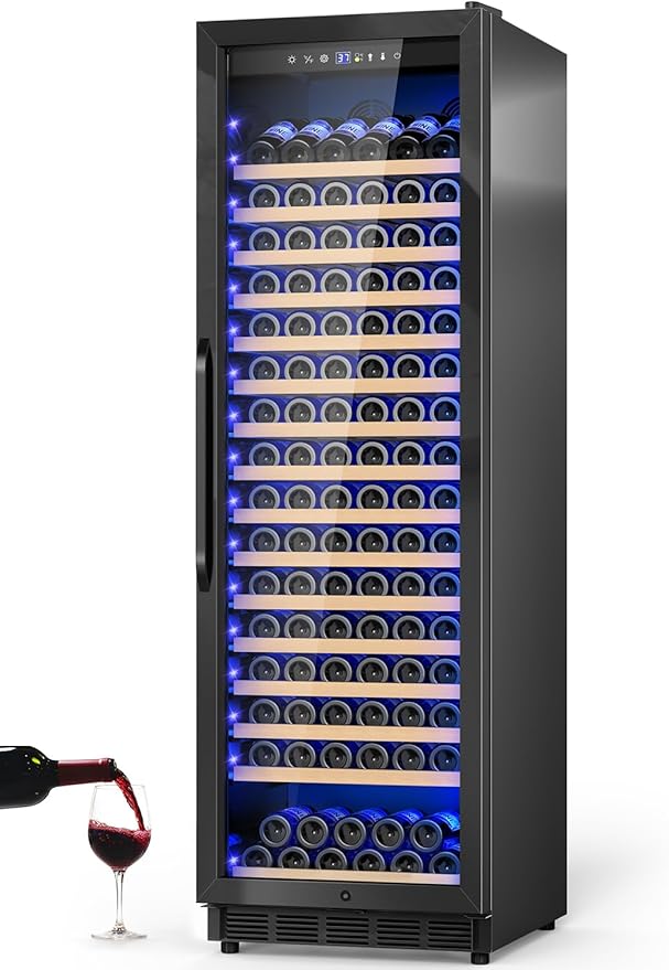 24" Wine Cooler Refrigerator Black, 24 Inch Wide Large Capacity Freestanding/Built in Wine Fridge for 176 Bottles with Safety Lock, Professional Wine Cellar with Glass Door