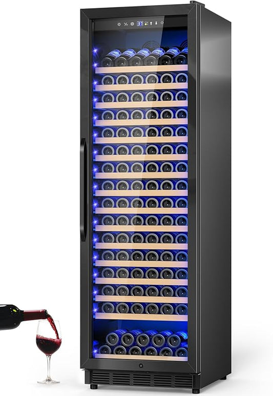 24" Wine Cooler Refrigerator Black, 24 Inch Wide Large Capacity Freestanding/Built in Wine Fridge for 176 Bottles with Safety Lock, Professional Wine Cellar with Glass Door