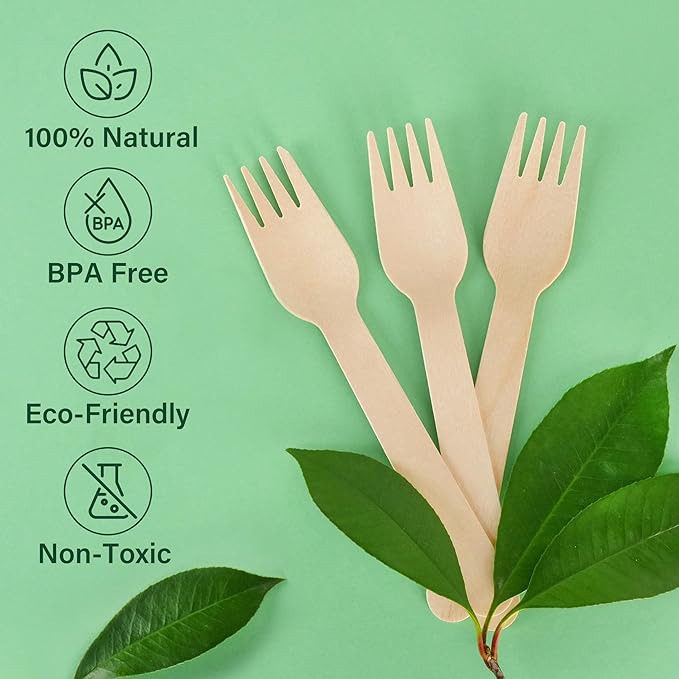 LotFancy Disposable Forks, 250 Pcs Wooden Forks, 6.2inch Compostable Biodegradable Eco-friendly Forks, Great for Dinner Camping Picnics, Party Supplies