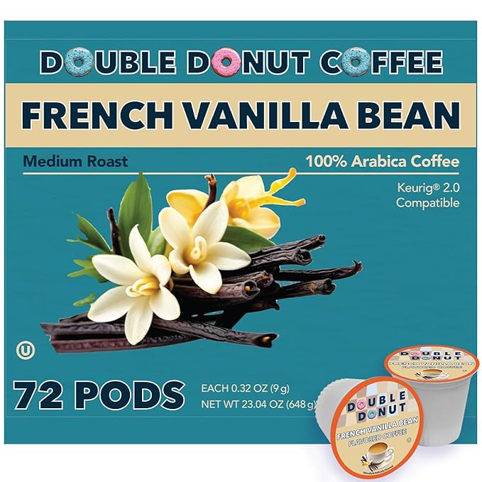 Double Donut Coffee French Vanilla Coffee Medium Roast Flavored Coffee Pods for Keurig K Cups Makers from Double Donut, 72 Count (Pack of 1)