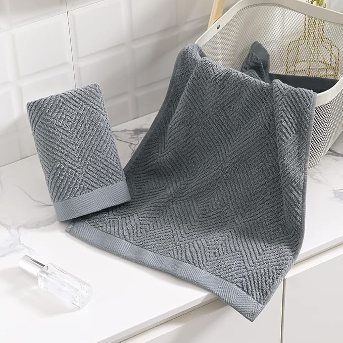 sense gnosis Grey Herringbone Striped Hand Towel Premium 100% Cotton Ultra Soft Highly Absorbent 2 PC Hand Towel Set for Bathroom 13 X 29 Inch