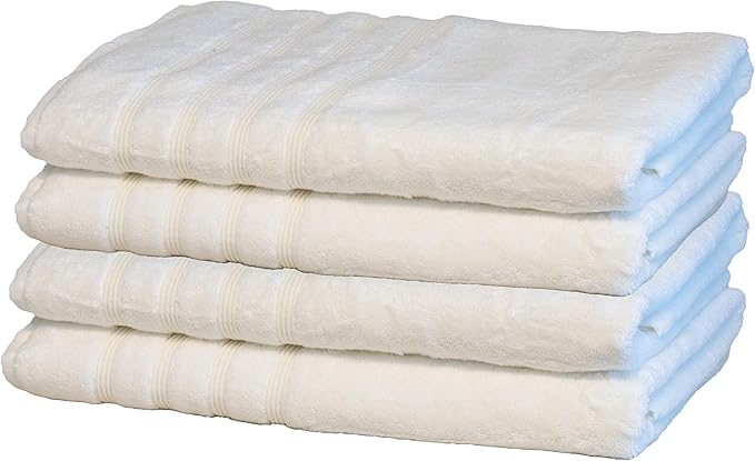 Mosobam Luxury Turkish Towels Set of 4 Bath Sheets 35X70 White Oversize 700 GSM Bamboo Viscose & Aegean Turkish Combed Cotton