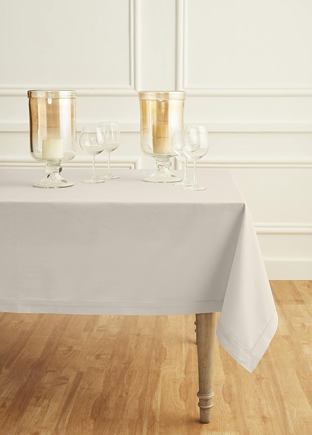 Solino Home Cotton Linen Tablecloth 52 x 52 Inch - Hemstitch Linen Square Tablecloth - Machine Washable Table Throw for New Year