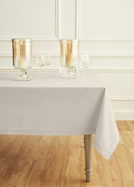 Solino Home Linen Tablecloth 58 x 104 Inch - Cotton Linen Hemstitch Rectangle Tablecloth - Machine Washable Table Cloth for New Year