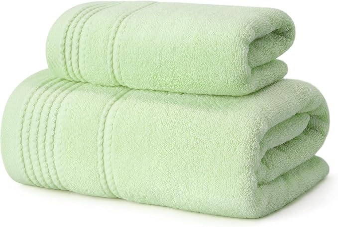 Thmyo Pack of 2 Premium Cotton Super Soft Bathroom Towels Set, 400 GSM Highly Absorbent Towel for Daily Use, Gym, Spa and Hotel, 1 Bath, 1 Hand, Green