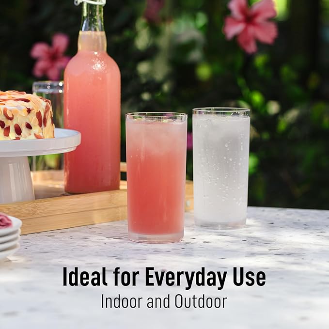 Zulay Kitchen Acrylic Glasses Drinkware - 4 Piece Unbreakable Plastic Tumblers - BPA-Free, Reusable Plastic Drinking Glasses for Home & Outdoors - Stackable, Lead-Free & Dishwasher Safe - (16 Ounces)