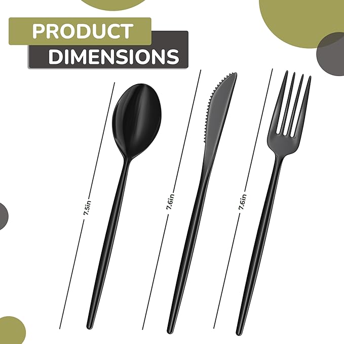 Trendables Disposable Black Plastic Cutlery Set - 120 Pack Silverware With Black Plastic Spoons and Utensils