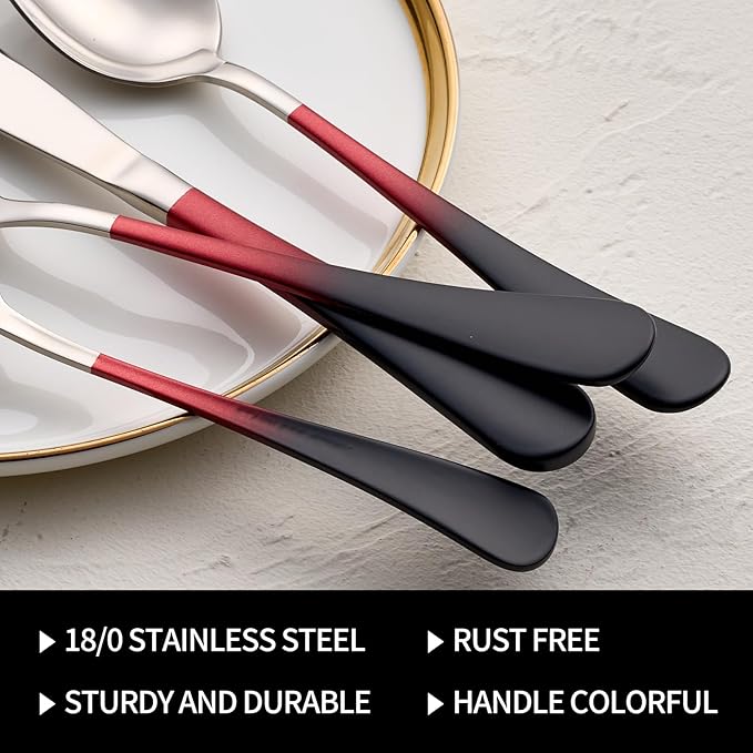 20-Pieces Black Red Silverware Sets for 4,Black Red Handle Stainless Steel Cutlery Set, Include Forks Spoons and Knives Set, Dishwasher Safe Utensil Sets for Home Restaurant