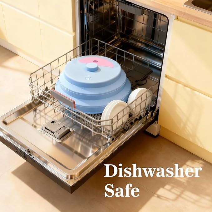 Collapsible Microwave Cover with Water Steamer – Silicone Splatter Cover & Steam Lid, 10 Inch BPA Free, Dishwasher Safe, Easy Storage for Reheating & Steaming Food