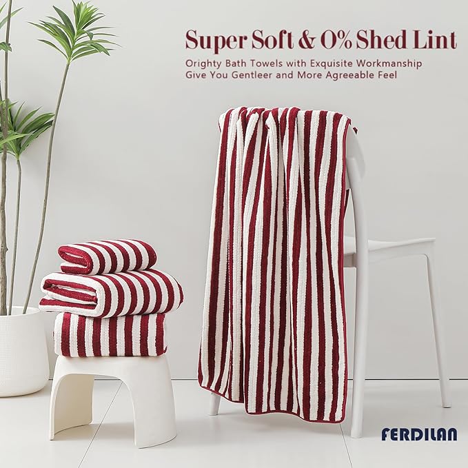 18-Piece Microfiber Bath Towels Set - 6 Bath Sheet, 6 Hand Towels, 6 Washcloths, Soft, Highly Absorbent Bathroom Towel, Quick Dry & Less Lint Shower towel for Bathroom, Hotel, Spa, Dorm-Burgundy