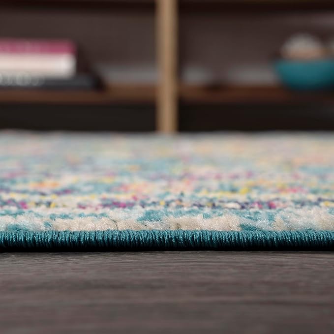 JONATHAN Y Brooklyn Geometric Medallion Blue/Multi Indoor Area Rug, 5x8, Vintage, Bohemian, Easy-Cleaning for Living Room, Bedroom, Kitchen, Pet Friendly, Non-Shedding (MDP207E-5)