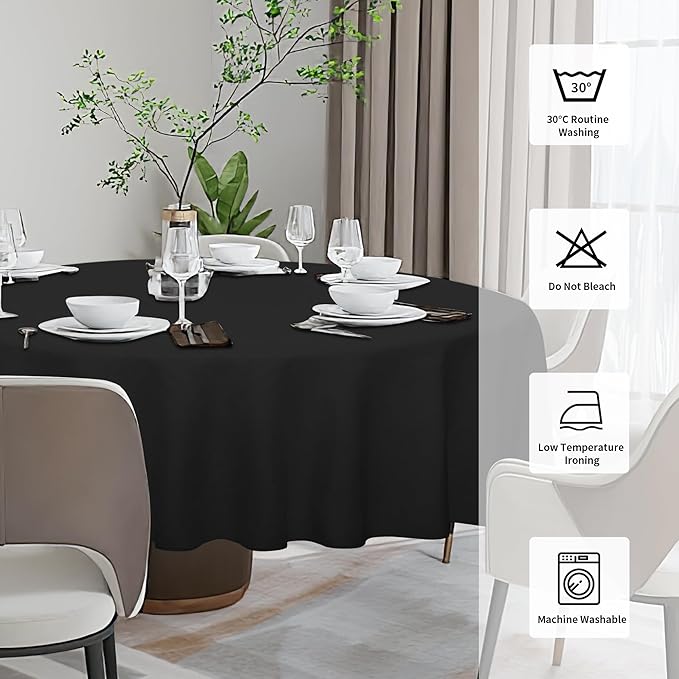 Easy-Going Faux Linen Waterproof Spill-Proof Tablecloth Stain Resistant Round Table Cloth Wrinkle Free Decorative Fabric for Kitchen, Dining, Party, Weddings, Restaurants (70 in-Round, Black)
