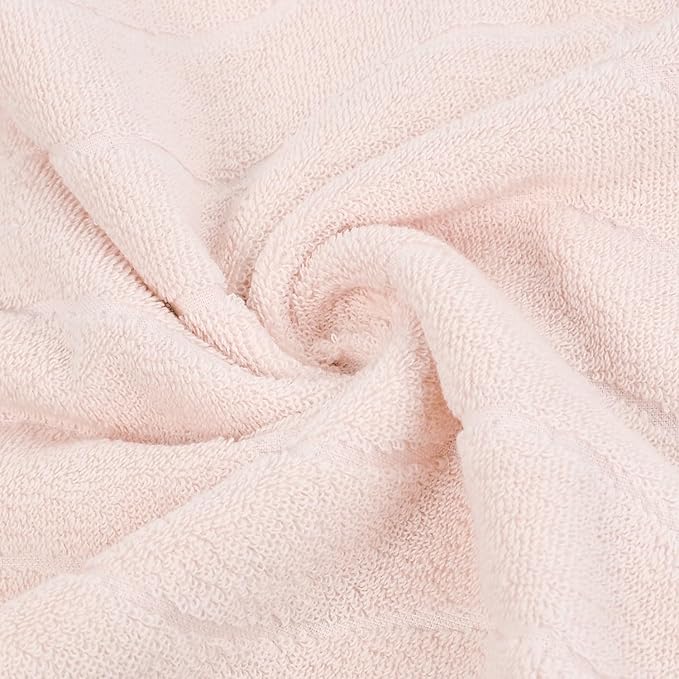 2-Piece Hand Towels for Bathroom with Wavy Striped Jacquard, Premium Quick Dry Spa Face Towels 13"x29", Blush Pink