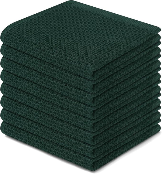 Homaxy 100% Cotton Waffle Weave Kitchen Dish Cloths, Ultra Soft Absorbent Quick Drying Dish Towels, 12 x 12 Inches, 8-Pack, Blackish Green