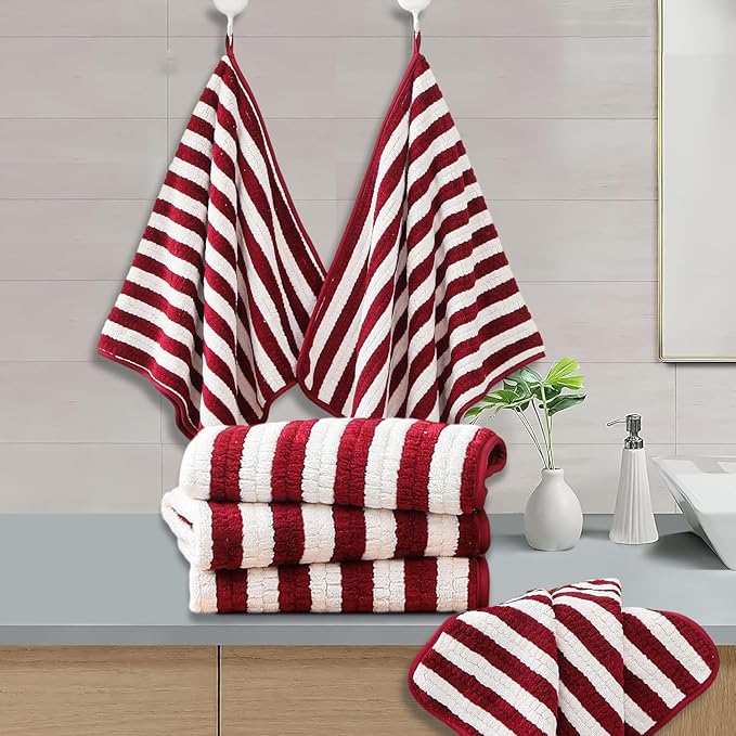 18-Piece Microfiber Bath Towels Set - 6 Bath Sheet, 6 Hand Towels, 6 Washcloths, Soft, Highly Absorbent Bathroom Towel, Quick Dry & Less Lint Shower towel for Bathroom, Hotel, Spa, Dorm-Burgundy