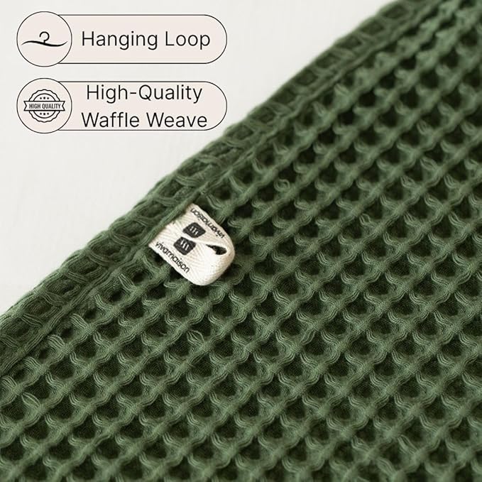 Premium Waffle Bath Towels Pack of 2 Extra Large 35x71 inch - 100% Turkish Cotton, Waffle Weave, Quick Dry, Lint Free, Oversized, Thin Bath Sheet Towel (Dark Green, Set of 2 Bath Towels)