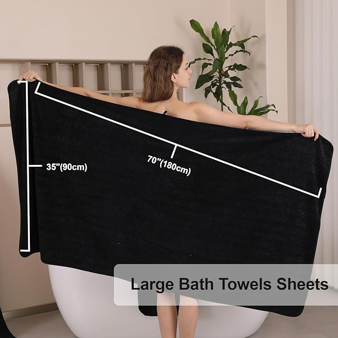 CHINO Black Bathroom Towel Set,35x70 Inch Bath Sheets Towels for Adults,Jumbo Bath Towels Extra Large Quick Dry Towel Soft Absorbent Oversized Towels Microfiber Shower Towels Hotel Spa (4 Pcs)