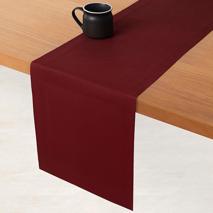D'Moksha Homes Linen Dark Red Table Runner 72 Inches Long - 100% Pure Linen 14 x 72 Inch Table Runner for Dining, Winter, Holiday, New Year - Machine Washable