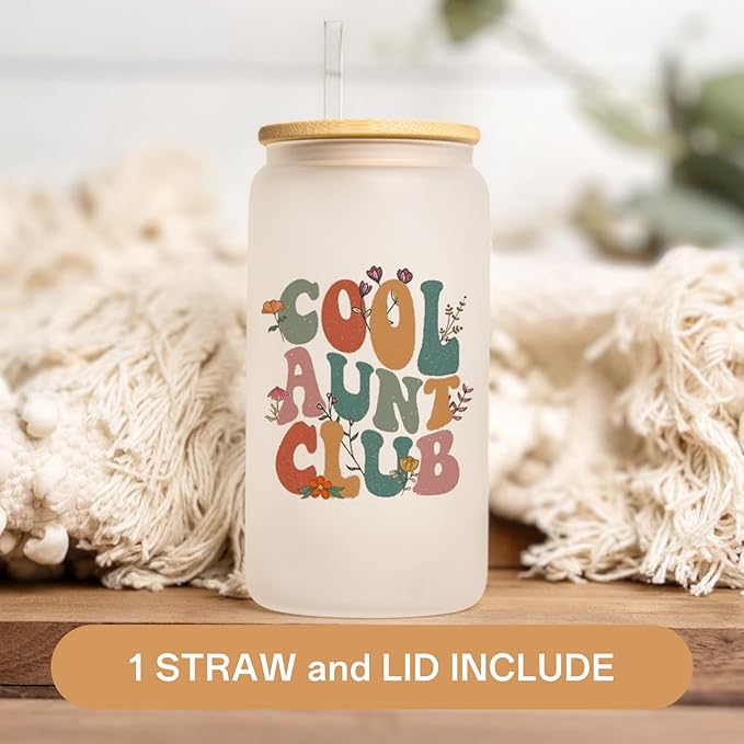 Aunt Gifts for New Auntie,16 Cool Aunt Club Oz Iced Coffee Cup from Nieces Best Auntie Gifts Ideas for Birthday, Aunty Drinking Jar