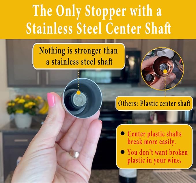 Wine Stopper - Stainless Steel Wine Bottle Stopper with Silicone Seal, Reusable Beverage Preserver, Freshness Keeper, Premium Bottle Sealers, Ideal Wine Saver Accessory Gift Set