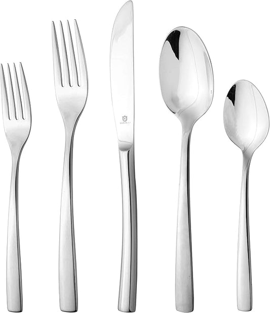 30-Piece Flatware Set For 6, Modern Sleek Design Silverware Set, 18 10 Stainless Steel Utensils, Include Knife/Fork/Spoon, Mirror Polished Set of Cutlery, Dishwasher Safe
