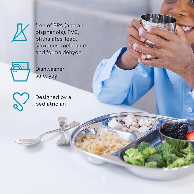Ahimsa Stainless Steel Kids Utensils, Pediatrician Designed, Premium Silverware for Kids & Toddlers, Non Toxic, Dishwasher Safe, Classic Polished Fork and Spoon Set