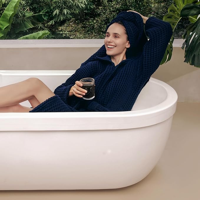 Luxury Organic Japanese Cotton Waffle Bath Towel | Thick, Absorbent, Quick Dry Bathroom Towels for Shower, Sauna, Onsen| Hotel & Spa Quality, Gift-Ready (Ocean Blue, Bath Sheet (2 Pack))