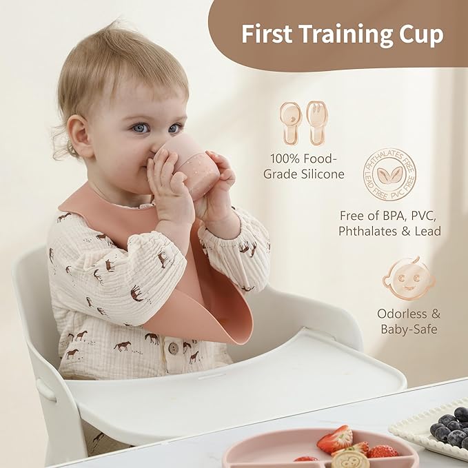 Moonkie Silicone Baby Cups 4 Months+ | Tiny Open Training Cups for Infants with Confetti Sprinkles | Baby-Led Weaning Essential | 2 oz (Ether/Ivory, 2 Pack)