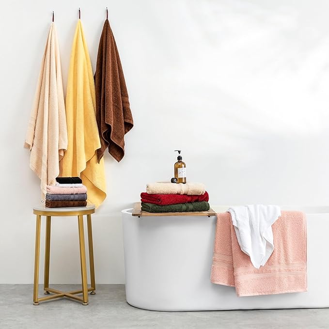 SEMAXE Solid 18-Piece Towel Set, White, 600GSM 100% Cotton, 6 Each of Bath Towel, Hand Towel, and Washcloths, Gift Box Packaging, Hanging Loop Design