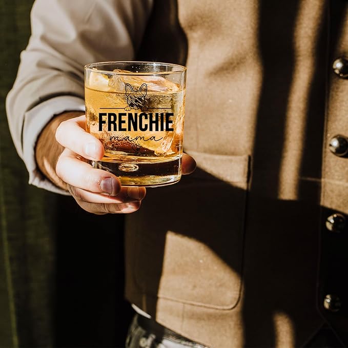 French Bulldog Gifts Whiskey Glasses 11 oz, Frenchie Mama Gifts, Funny Frenchie Old Fashioned Rocks Glasses Cup for Women Drinking Scotch Bourbon Liquor