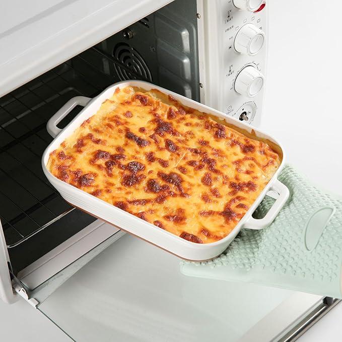 Sweejar Relief Casserole Dishes for Oven, Ceramic 9x13 Baking Pans Set for Cooking, Cake, Banquet and Daily Use, Rectangular Bakeware Set, Porcelain Baking Dish, Lasagna Pan Deep with Handles(Color Blocking)