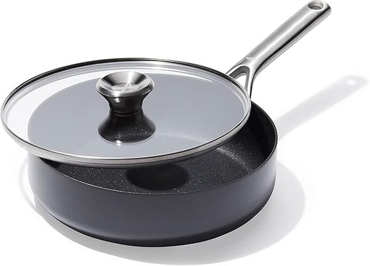 OXO Professional 3QT Saute Pan Jumbo Cooker with Lid, Hard Anodized Ceramic Nonstick Cookware PFAS-Free, Stainless Steel, Induction Suitable, Diamond Reinforced Coating Dishwasher and Oven Safe, Black