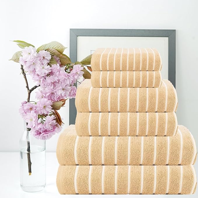 CASA COPENHAGEN Ecstatic 6 Pieces Towel Set- Beige, 600 GSM 2 Bath Towel 2 Hand Towel 2 Washcloth, Designed in Denmark Made of Soft Egyptian Cotton for Bathroom, Kitchen & Shower