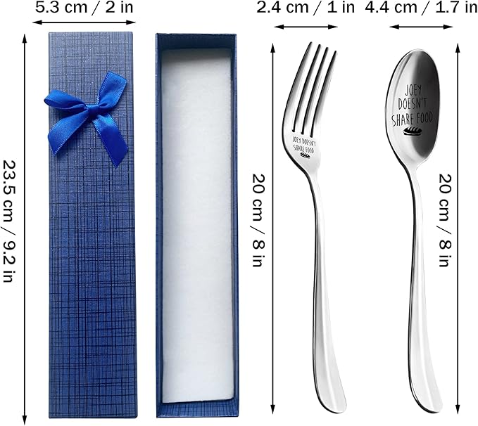 2 Pieces Joey Doesn't Share Food Funny Engraved Stainless Spoon Fork Set,Friends Tv Show Merchandise,Kitchen Dinner Spoop and Fork for Women, Men, Friends, Sister Birthday Christmas Gifts